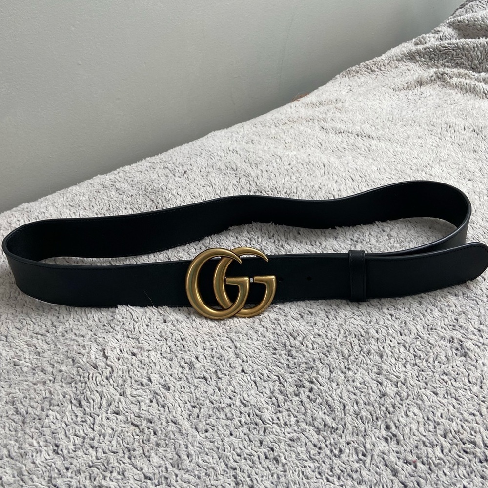 GUCCI Wide Leather Belt with Double G Buckle